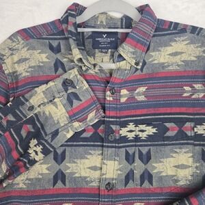 American Eagle Button Down Shirt‎ Mens Medium Aztec Print Red Blue Classic Fit